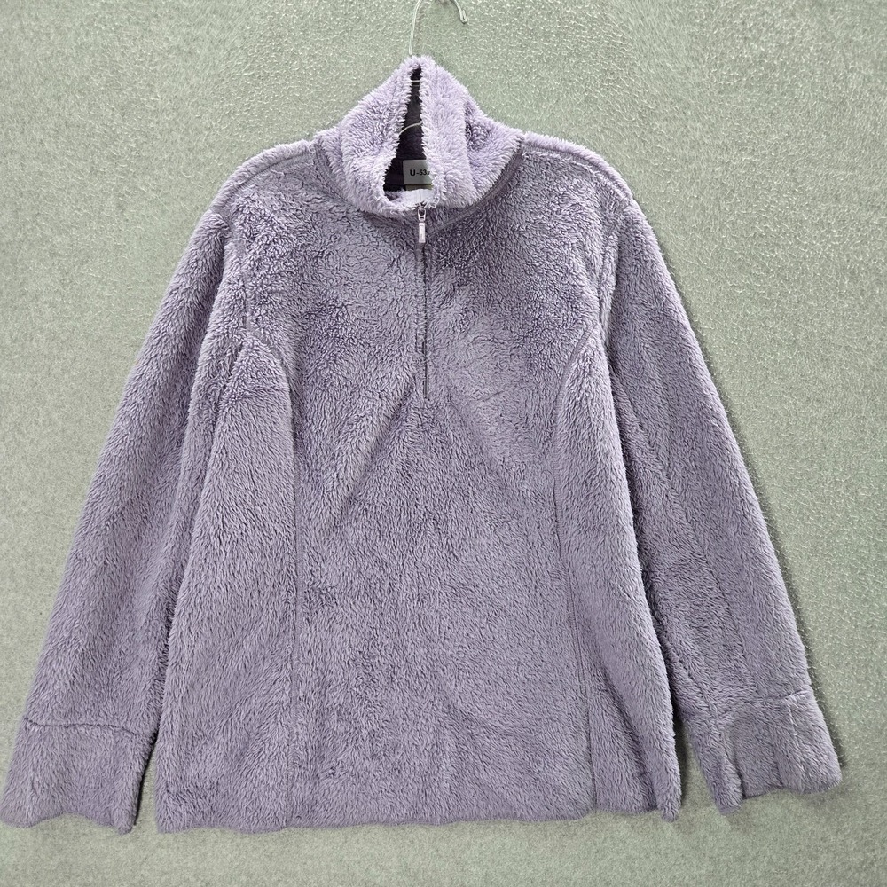 LL Bean Women Sweatshirt L Purple Sherpa 1/2 Zip Mock Neck Long Sleeve Pullover